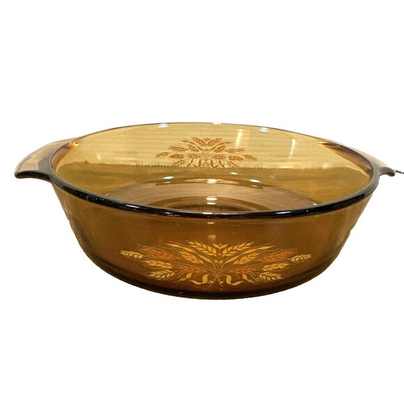 Vintage Anchor Hocking Amber Glass Wheat Pattern  Round 9”  Baking Dish - Picture 1 of 7